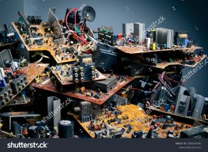 Pile of discarded electronic circuit boards